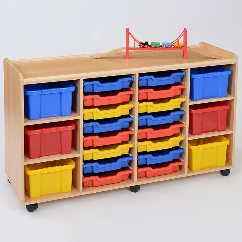 16 Shallow / 6 Deep Coloured Tray Classroom Storage