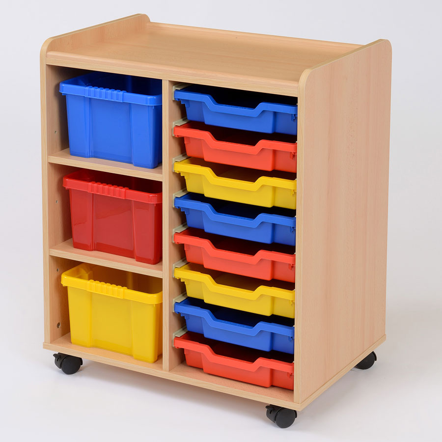 8 Shallow / 3 Deep Coloured Tray Classroom Storage