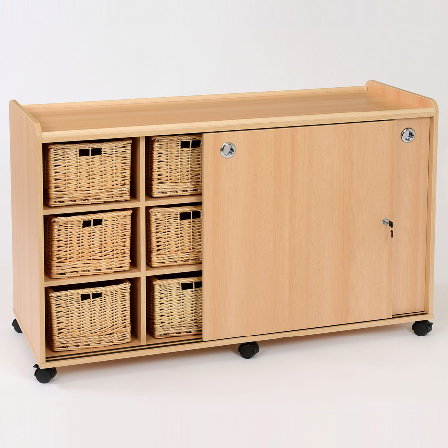 12 Deep Willow Basket Classroom Storage + Sliding Doors