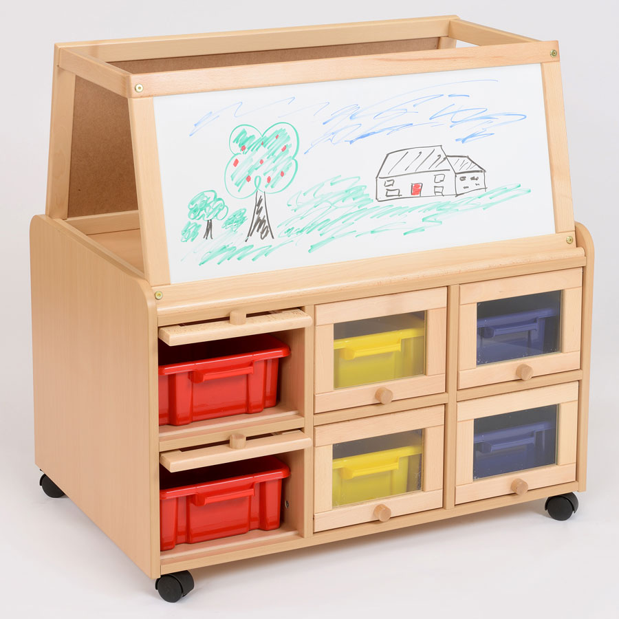 Double Sided Nursery Resource Unit + Doors, Easel & Trays