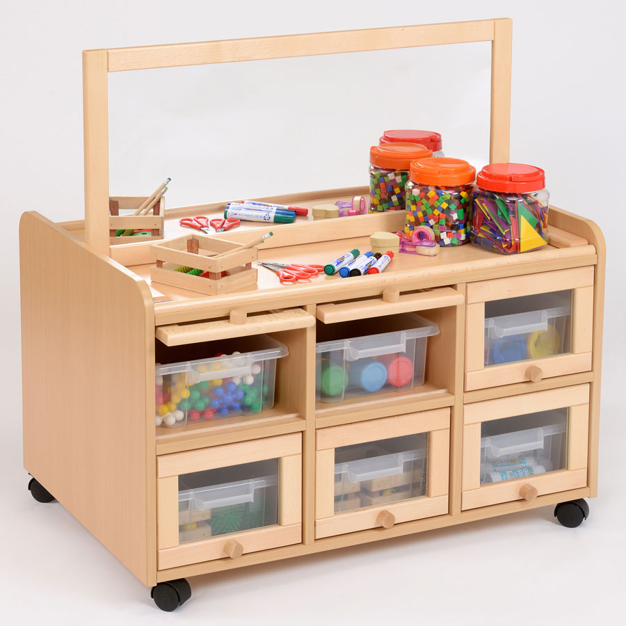Double Sided Nursery Resource Unit + Doors, Mirror & Trays