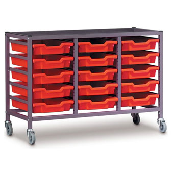 Low 3 Bay Science Storage Trolley - 15 Shallow Trays