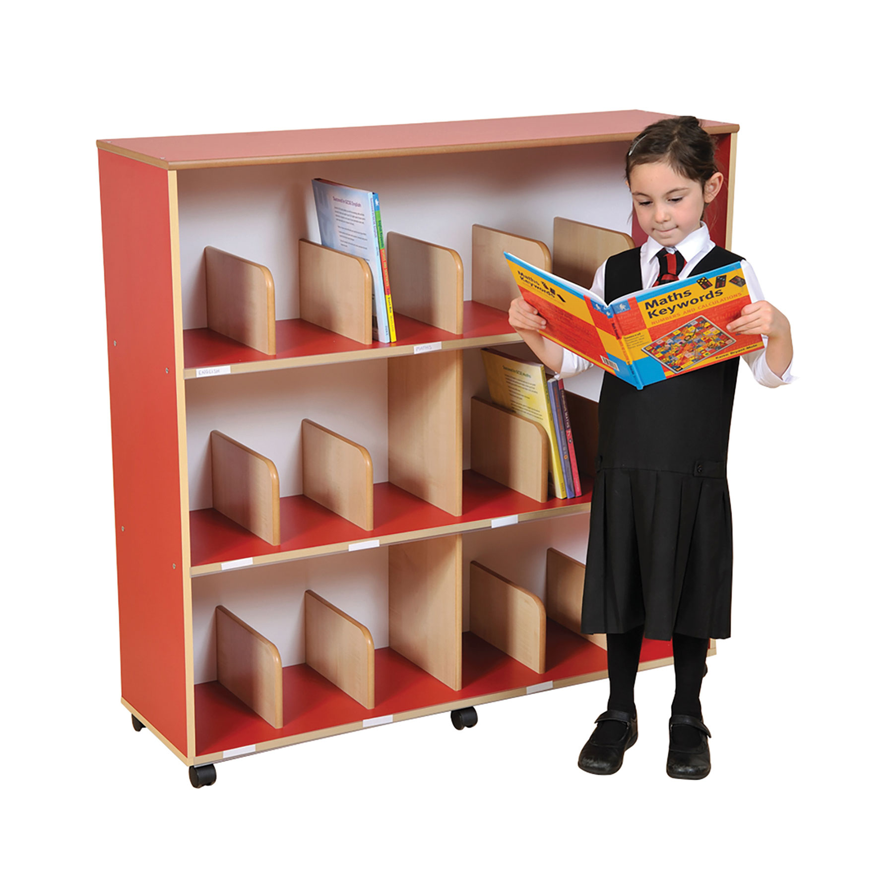 Primary Colours Childrens Bookcase + Drywipe Back