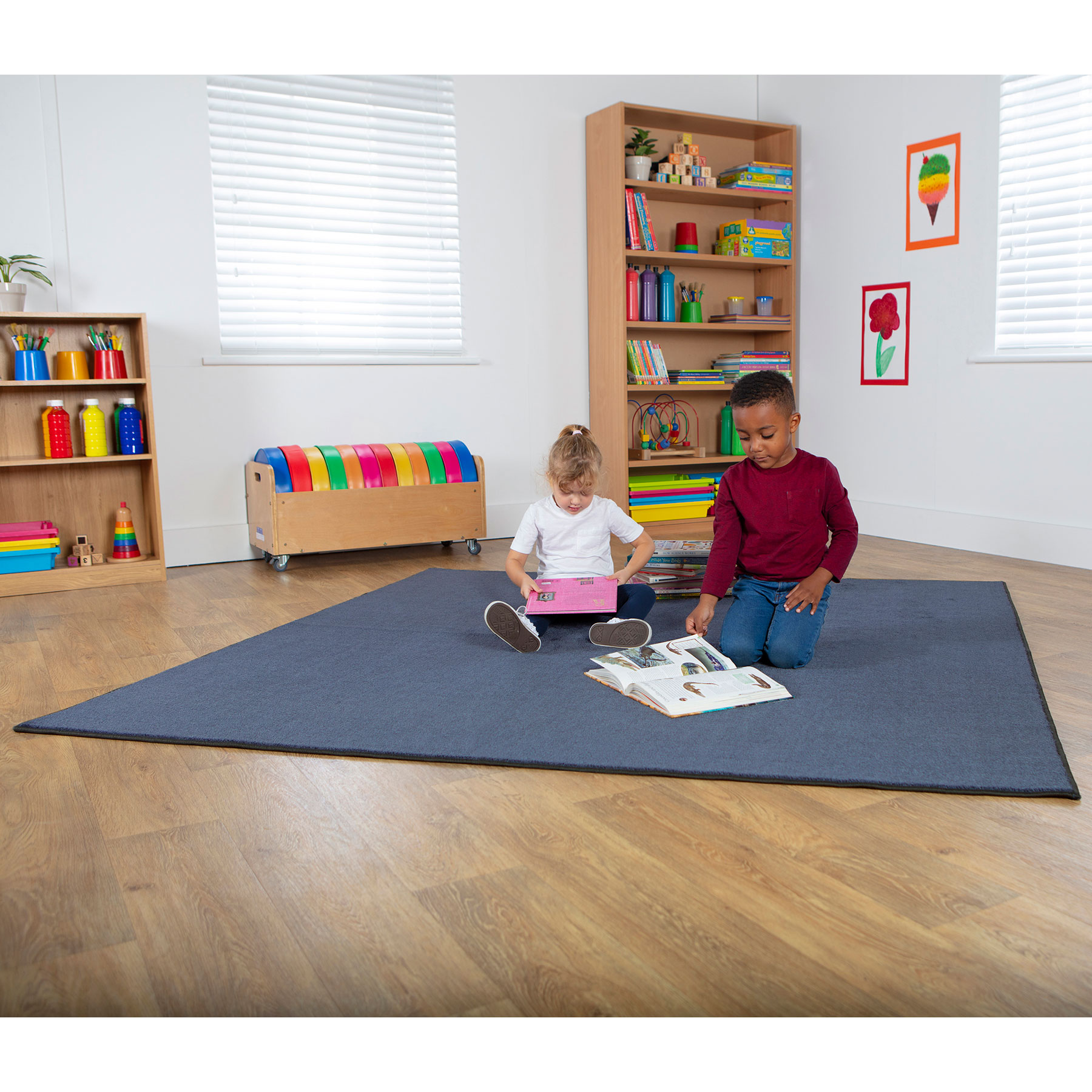 Plain Colour Square Classroom Carpet - Grey