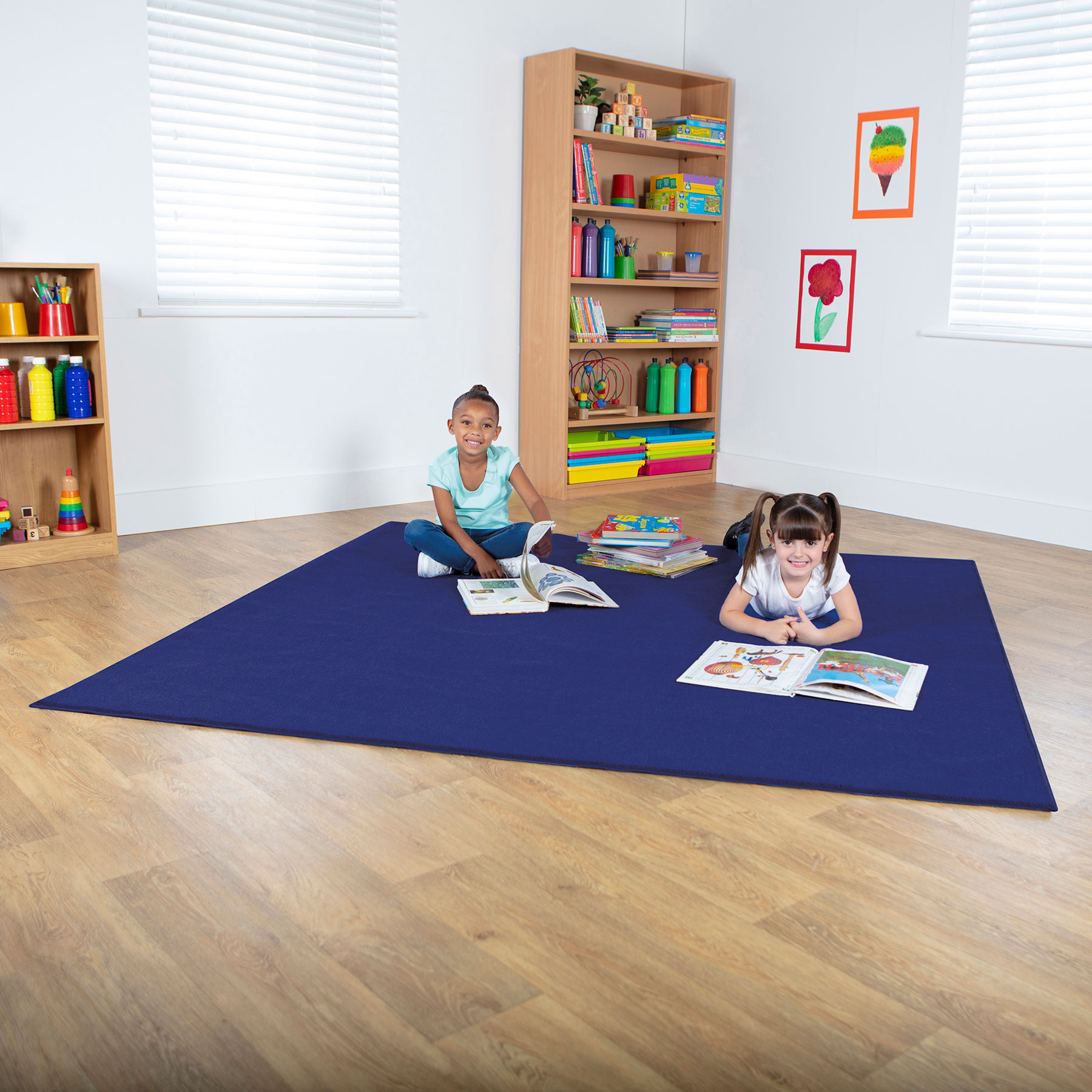 Plain Colour Square Classroom Carpet Navy