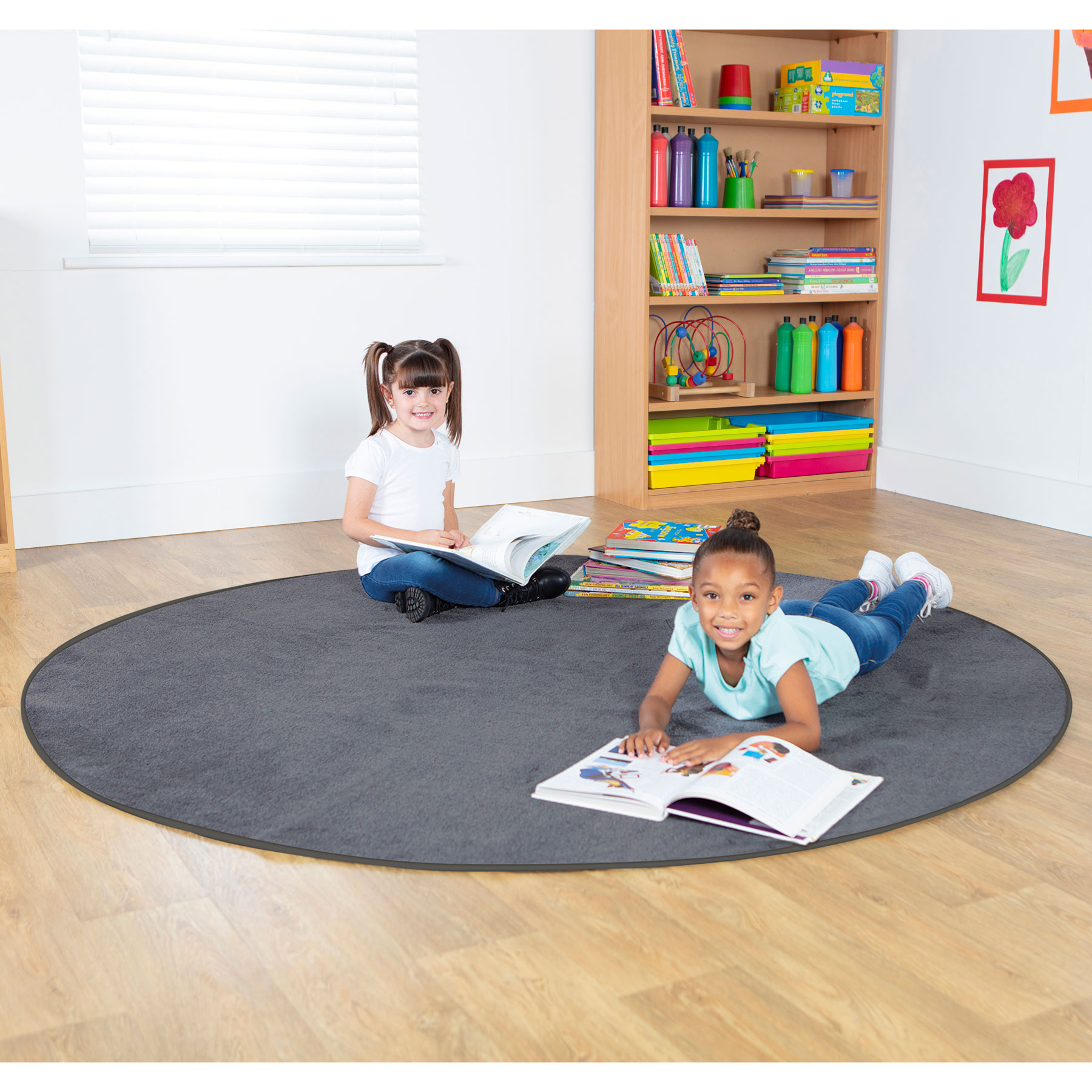 Plain Colour Round Classroom Carpet - Grey