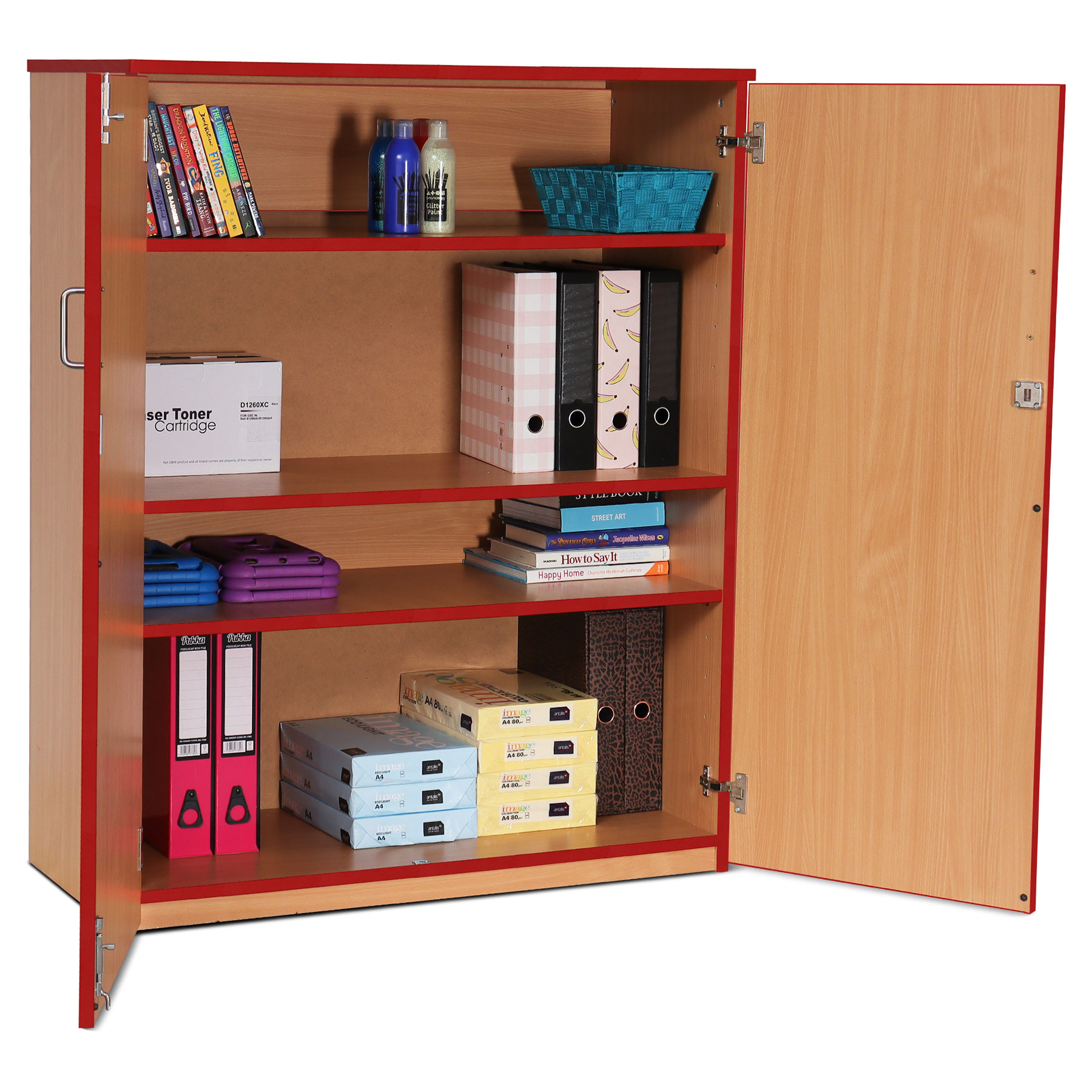 Lockable Cupboard with 3 Shelves & Red Edging (1250H)