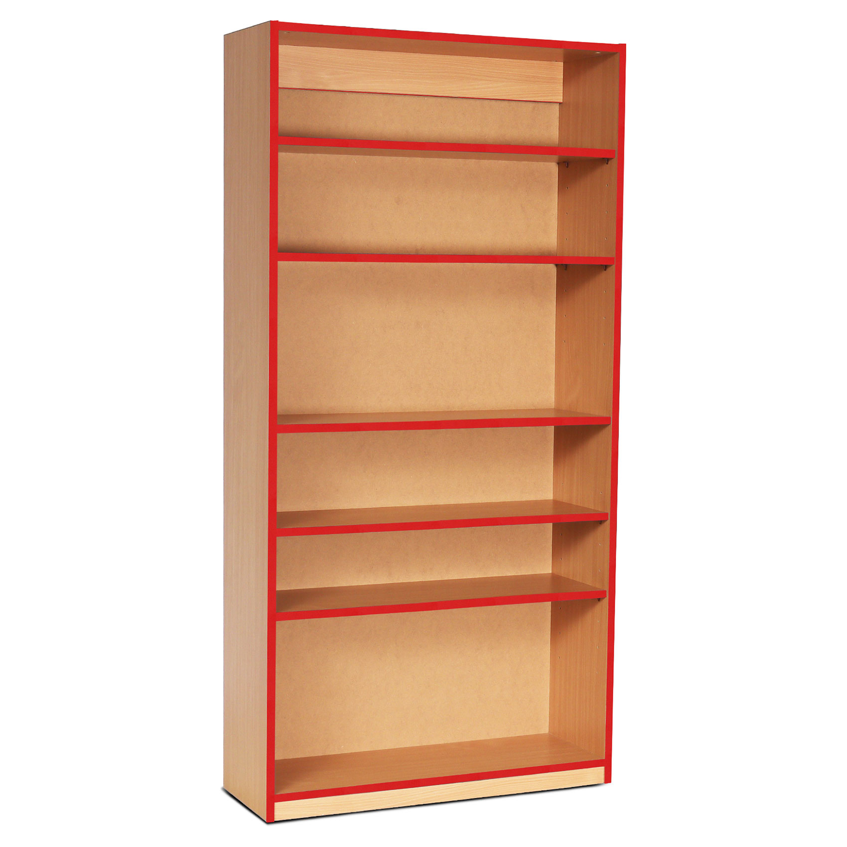 Open Bookcase with 5 Shelves & Red Edging (1800H)