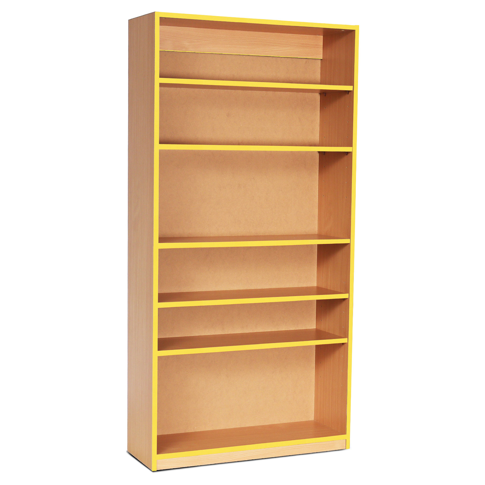 Open Bookcase with 5 Shelves & Yellow Edging (1800H)