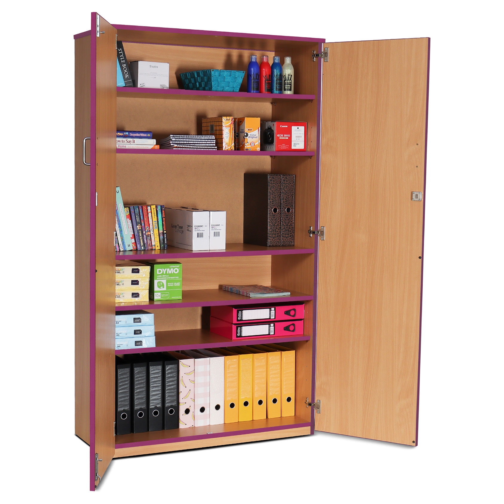 Lockable Cupboard with 5 Shelves & Purple Edging (1800H)