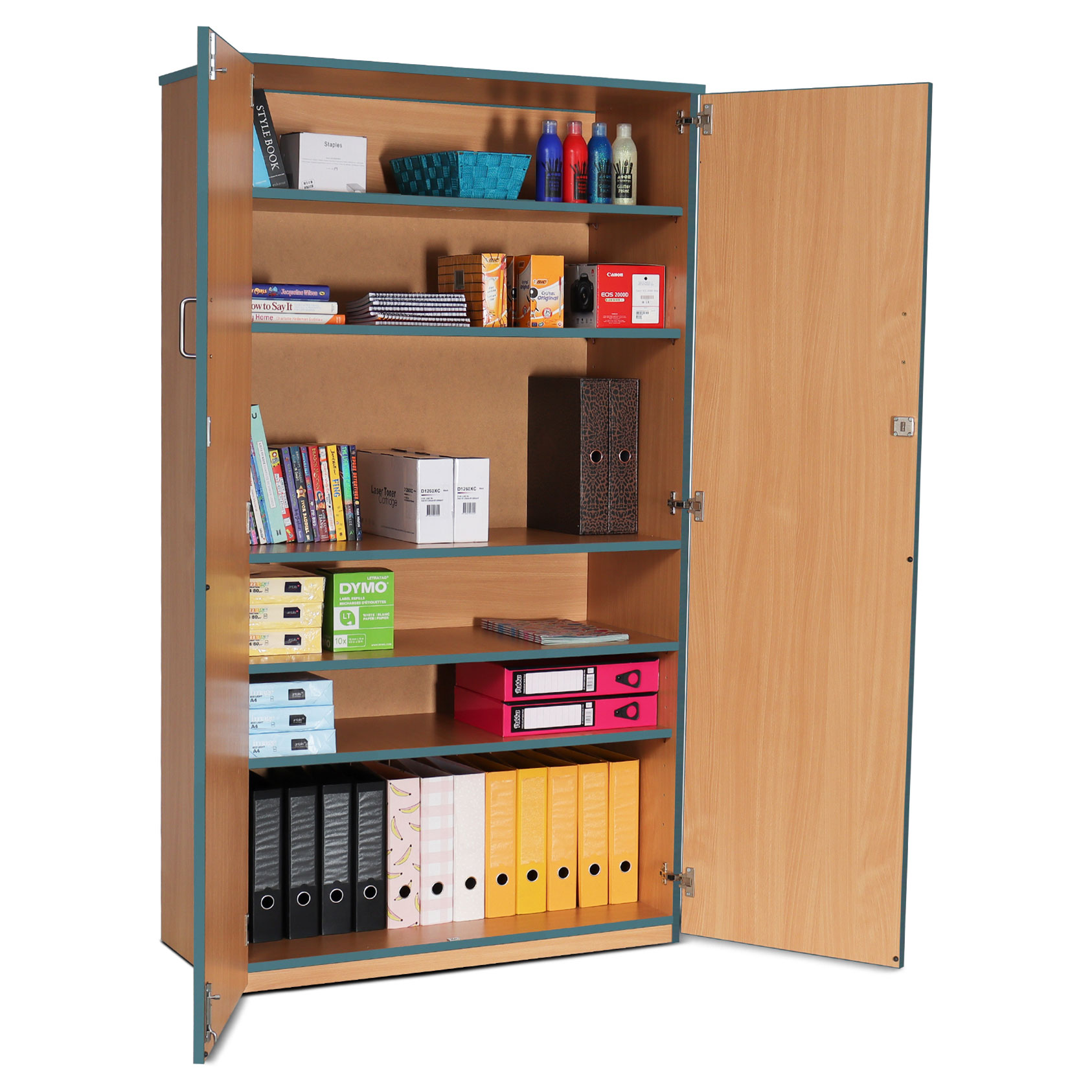 Lockable Cupboard with 5 Shelves & Metal Blue Edging (1800H)