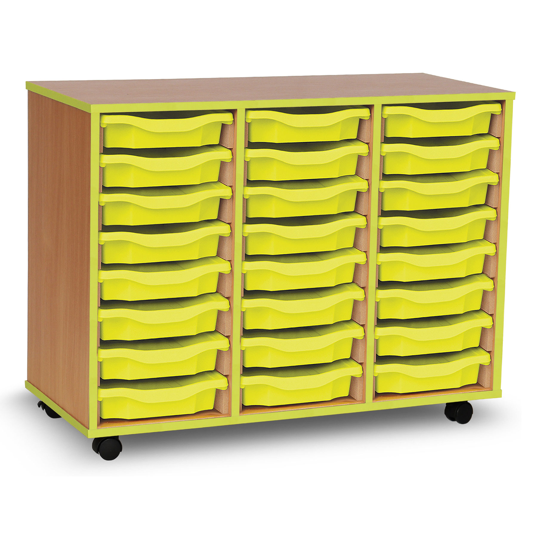 24 Single Tray Unit with Lime Edging, Castors & Lime Trays