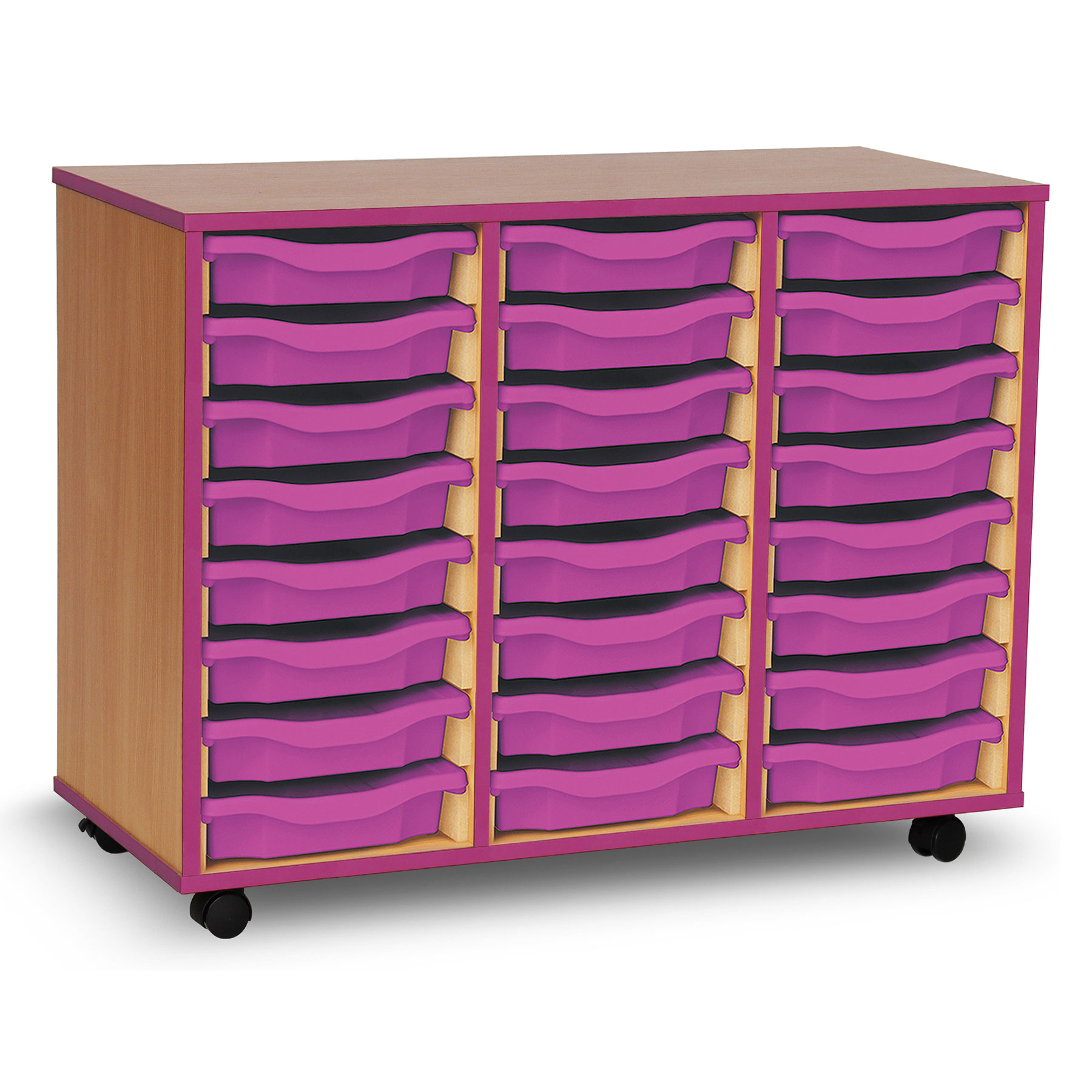 24 Single Tray Unit with Purple Edging, Castors & Purple Trays