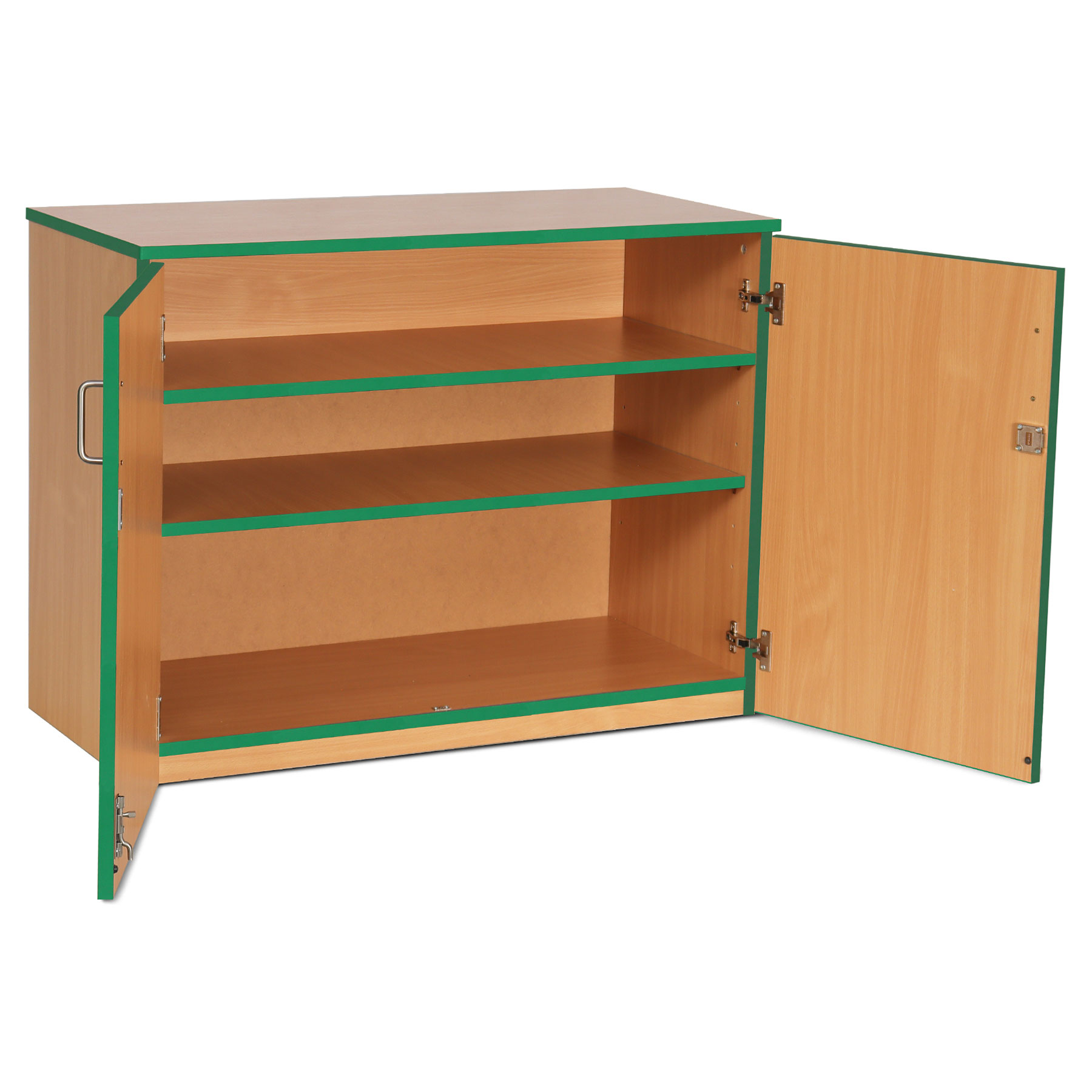 Lockable Cupboard with 2 Shelves & Green Edging (750H)