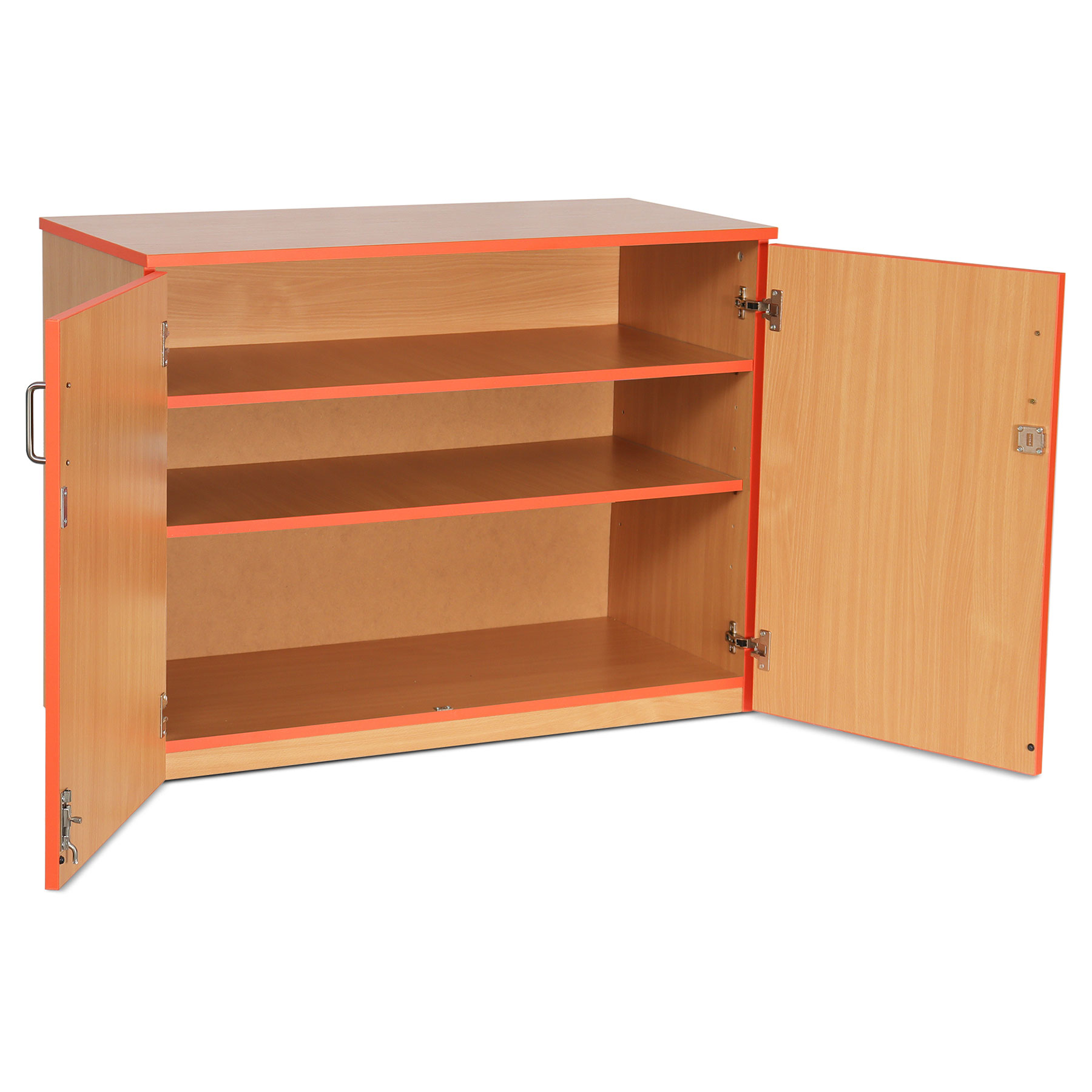 Lockable Cupboard with 2 Shelves & Tangerine Edging (750H)