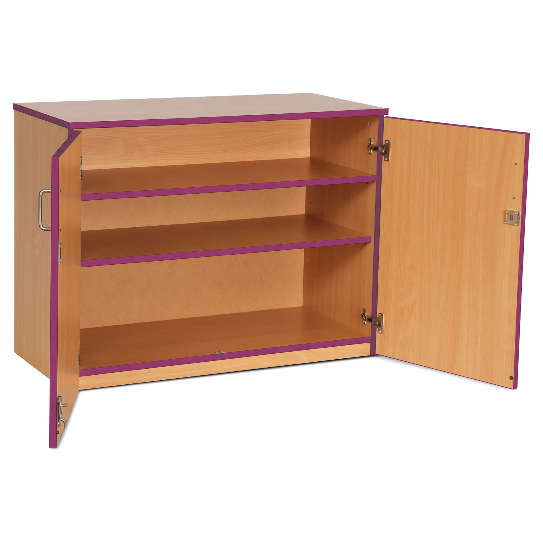 Lockable Cupboard with 2 Shelves & Purple Edging (750H)