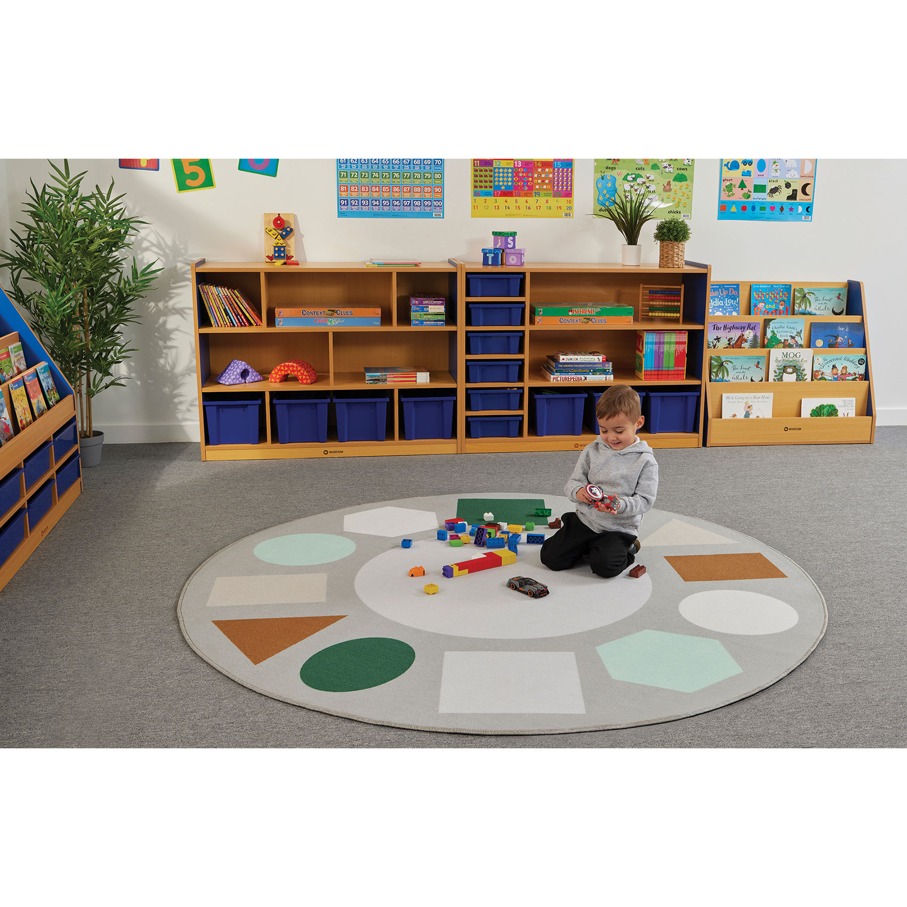 Classroom Geometric Shapes Scandi Round Rug | theClassroom.co
