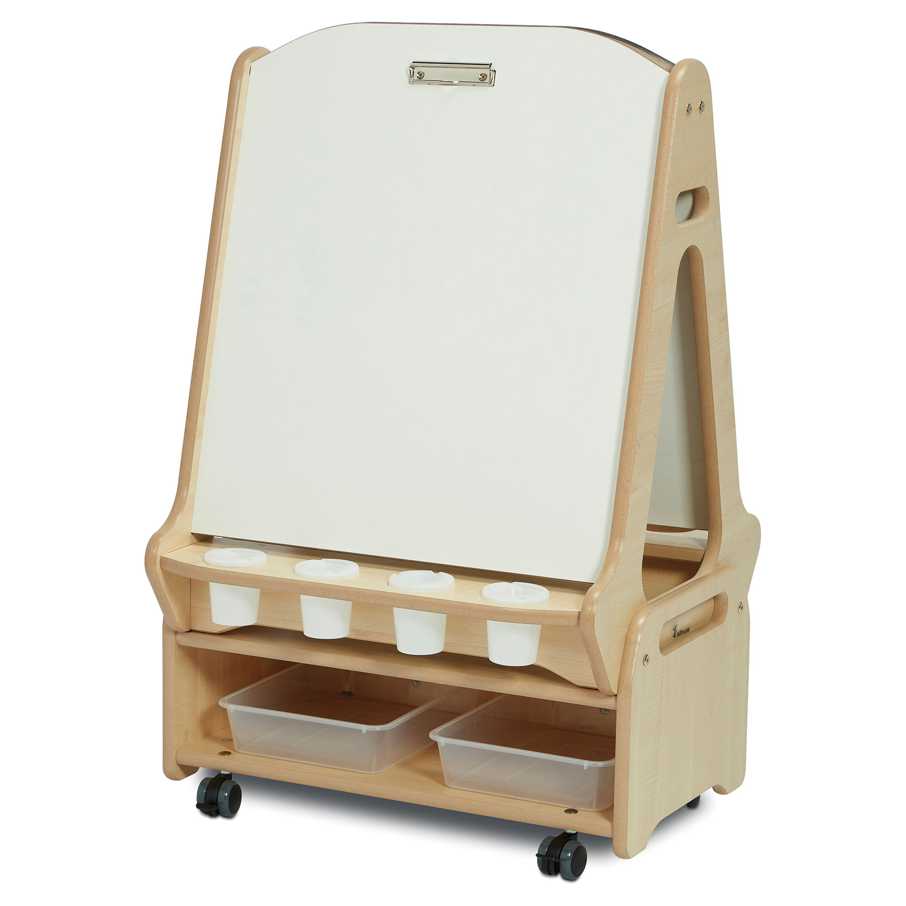 Double-Sided 2 Station White Board Easel with Low Storage Trolley