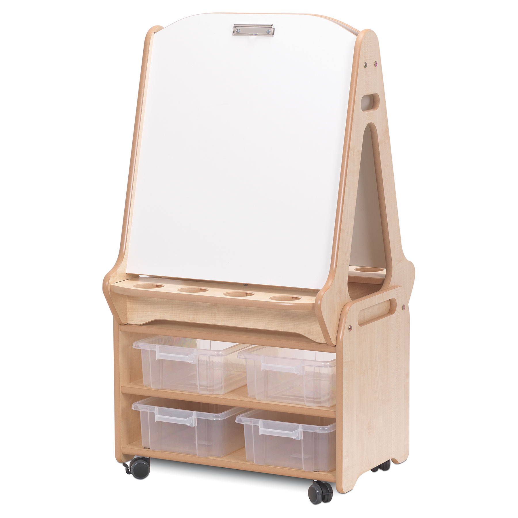 Double-sided 2 Station Whiteboard Easel with Tall Storage Trolley