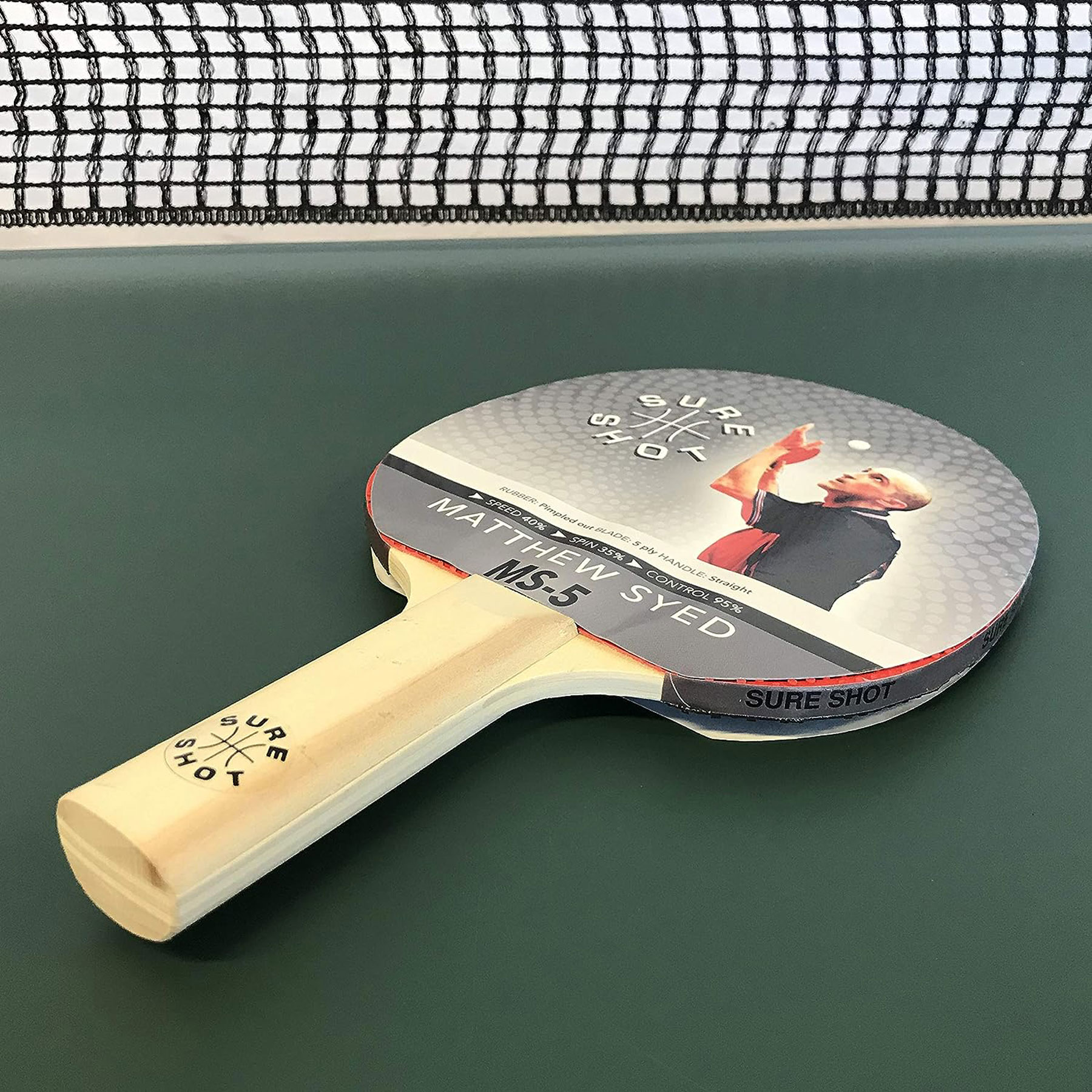 Raquette De Tennis De Table Matthew Syed MS-5000 - Caoutchouc Taipei 2 Mm - Lame 7 Plis - Vitesse/Spin 90%, Contrôle 70%