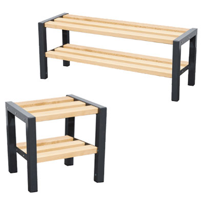 Single Sided Cloakroom Bench + Boot Rack - Black