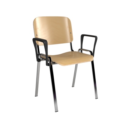 ISO Wooden Meeting Room Stackable Armchair with Chrome Frame